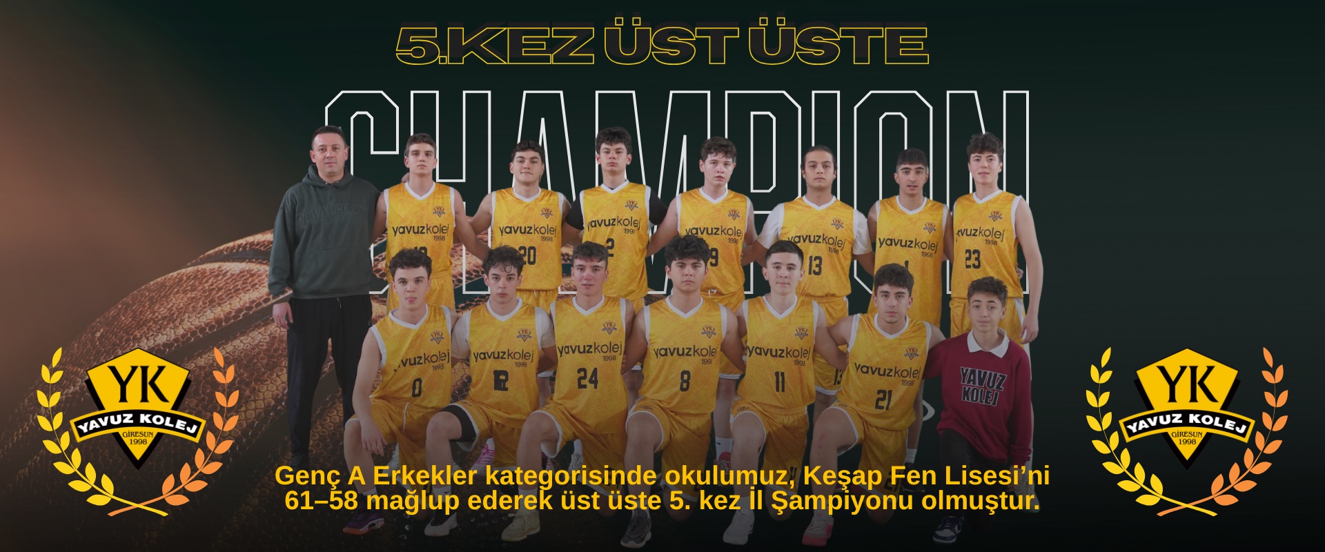 Genç A Erkekler kategorisinde okulumuz, Keşap Fen Lisesi’ni 61–58 mağlup ederek üst üste 5. kez İl Şampiyonu olmuştur.  Takımımızı ve emeği geçen tüm antrenörlerimizi yürekten tebrik ediyoruz. 🏆🥇